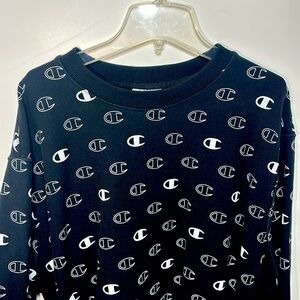 Champion Mens All Over Logo Print Crew Neck Sweatshirt-  Black XL